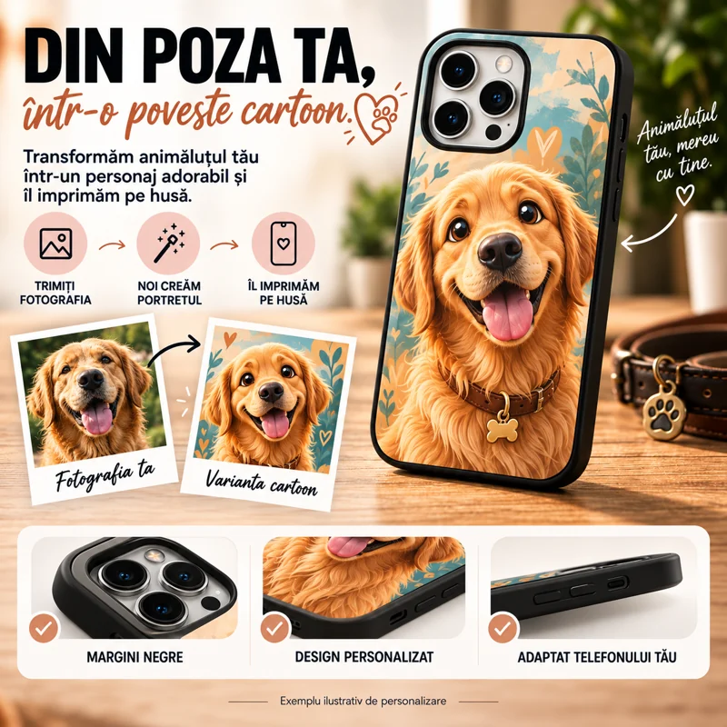 Exemplu de prezentare a unei huse cu portret cartoon