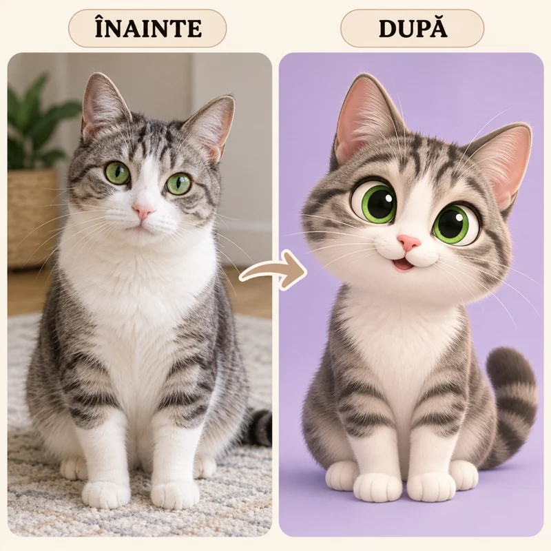 Fotografie și exemplu cartoon de pisică în aceeași imagine