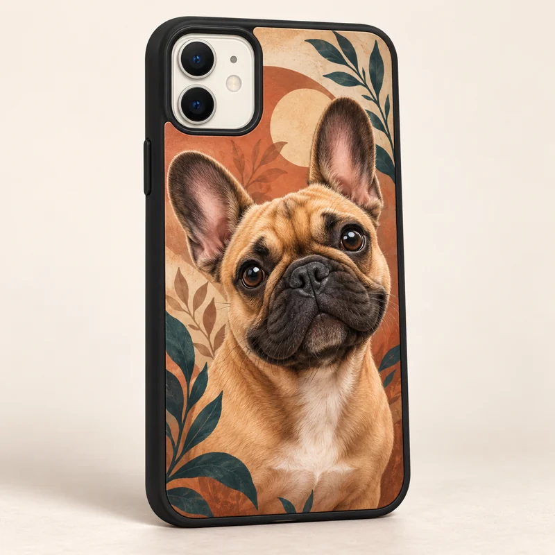Exemplu de husă cu portret de buldog francez