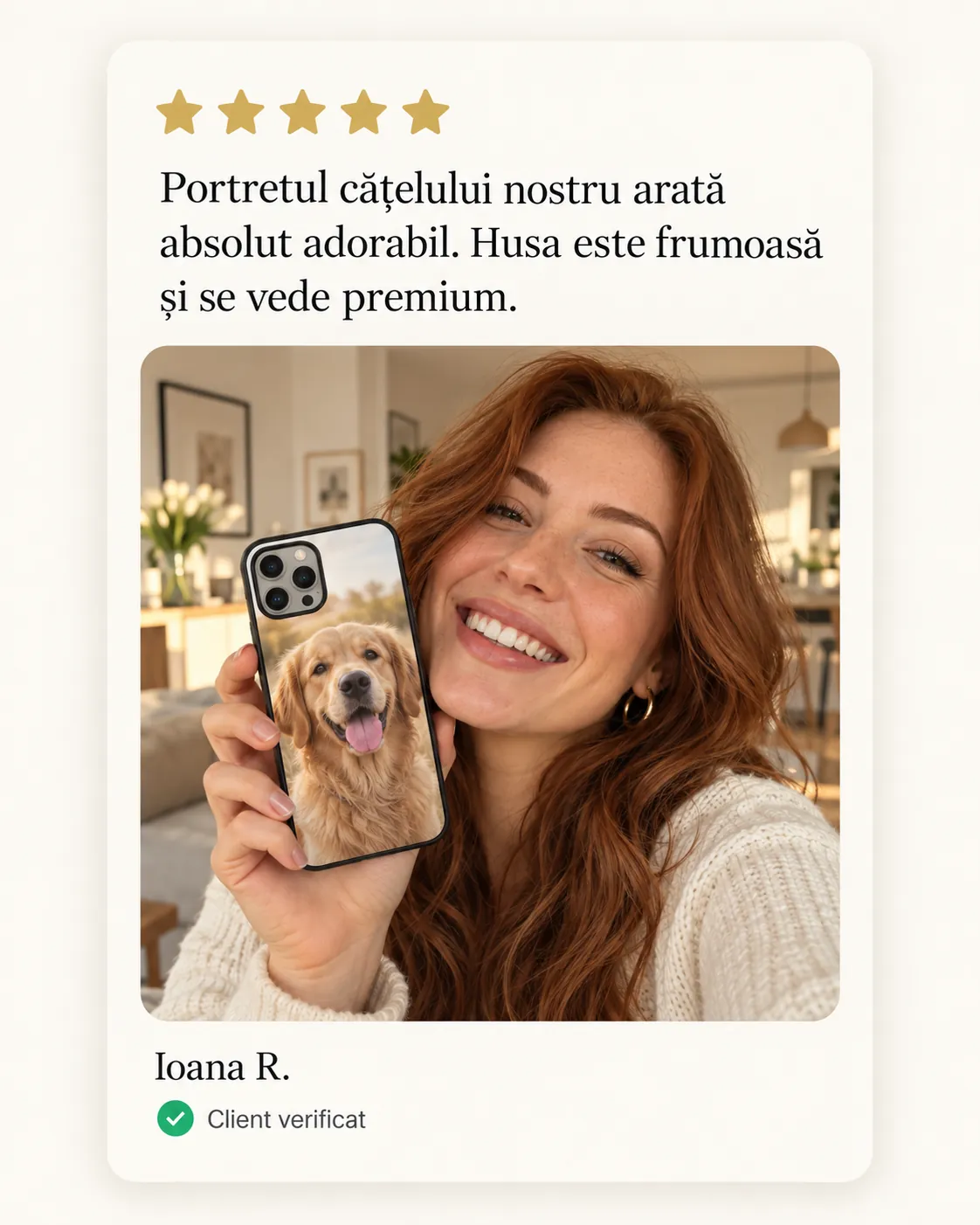Imagine ilustrativă generată: husă personalizată — Câine