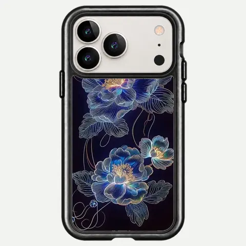 Design Blue Gold Lace Flowers