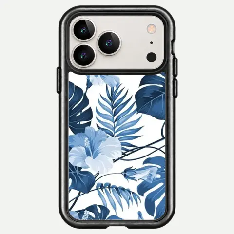 Design Blue Hibiscus Palm Print